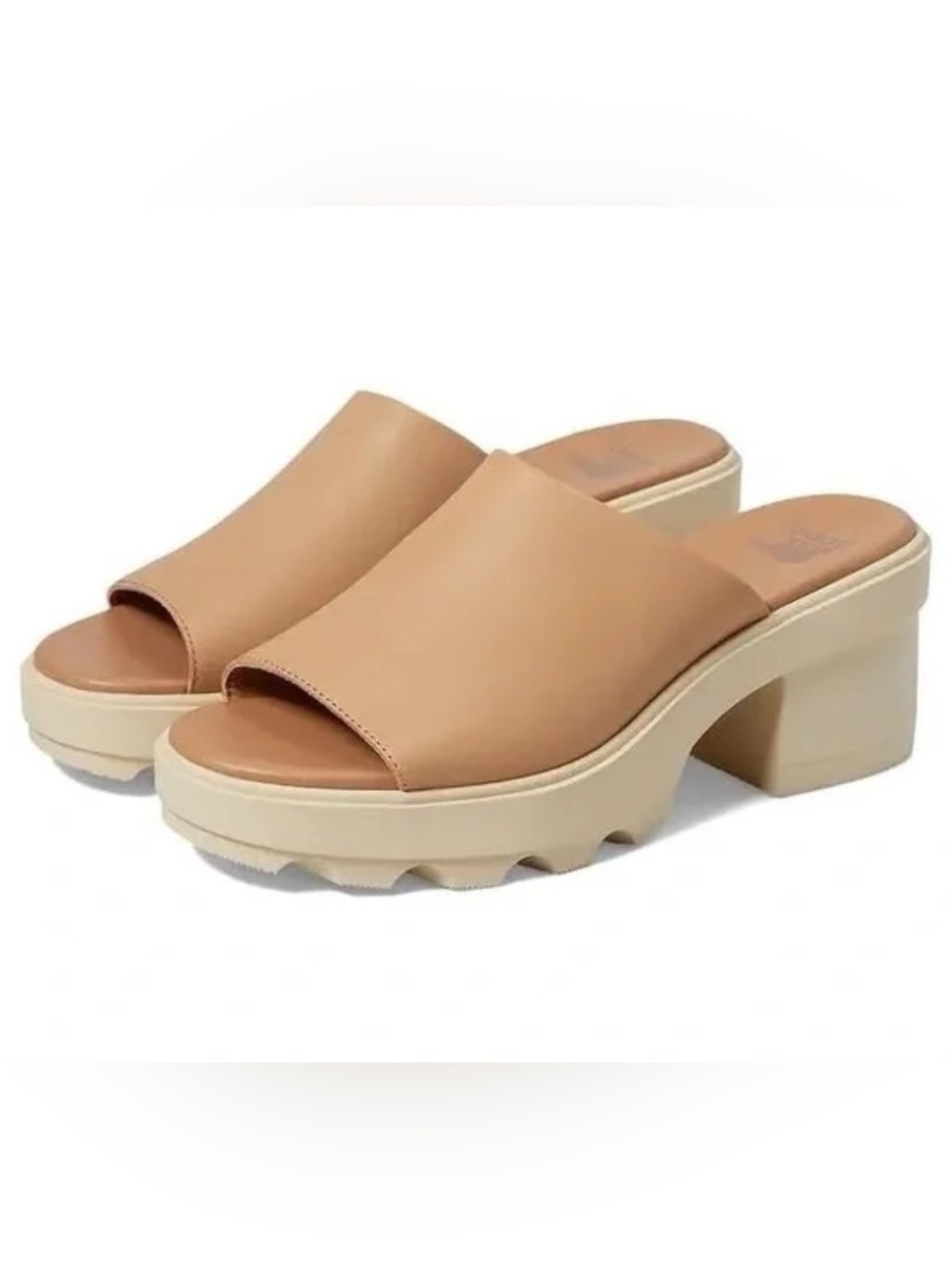 SOREL 8.5 women’s Tan Slide Block Heel Mules chunky heel 2.5” spring sandal
